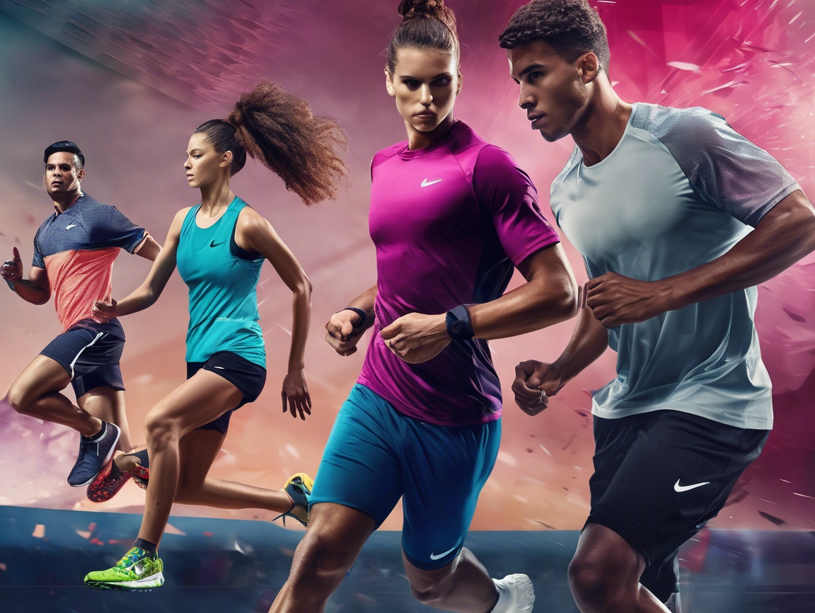 Men and women wearing sportswear clothes in colors.