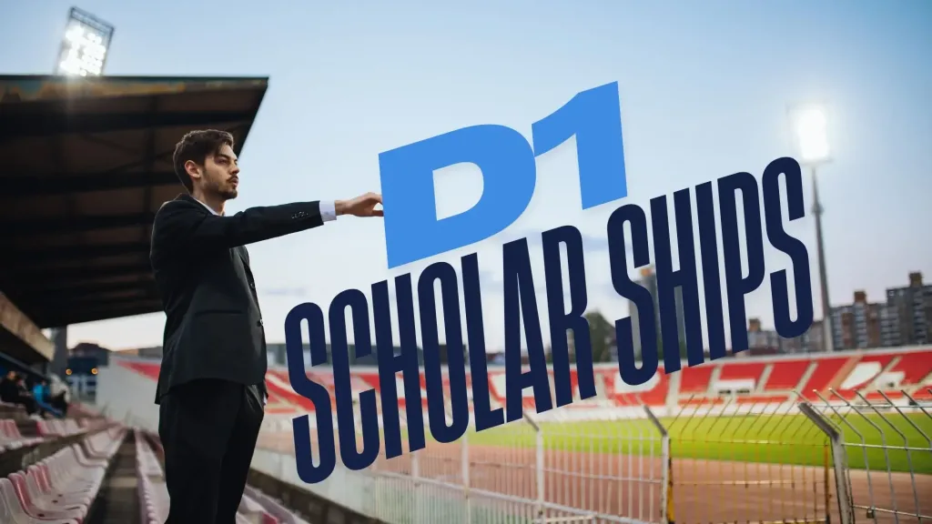 A sports man with text D1 Scholarships.
