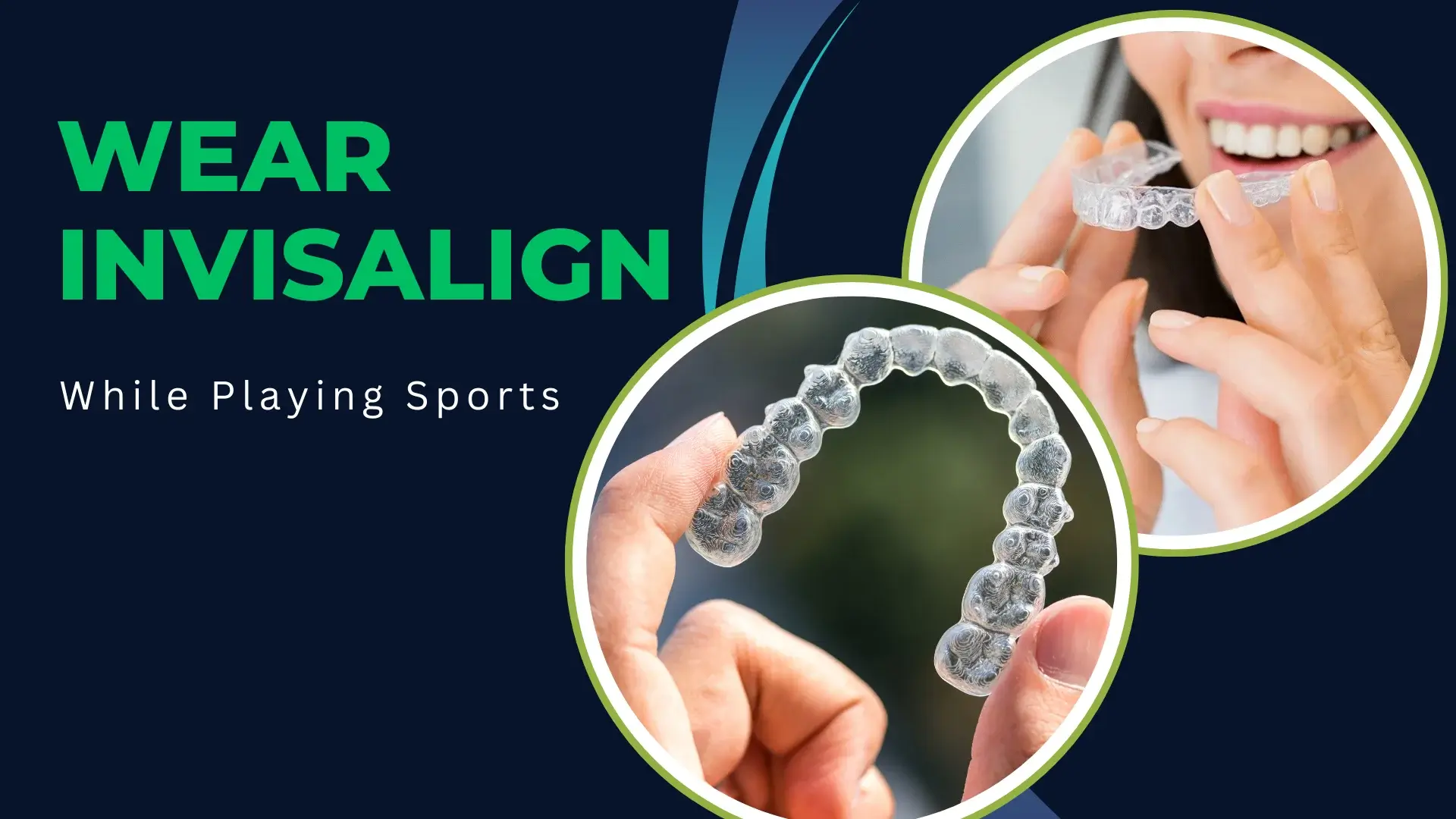 An image of a banner with text and wearing Invisalign