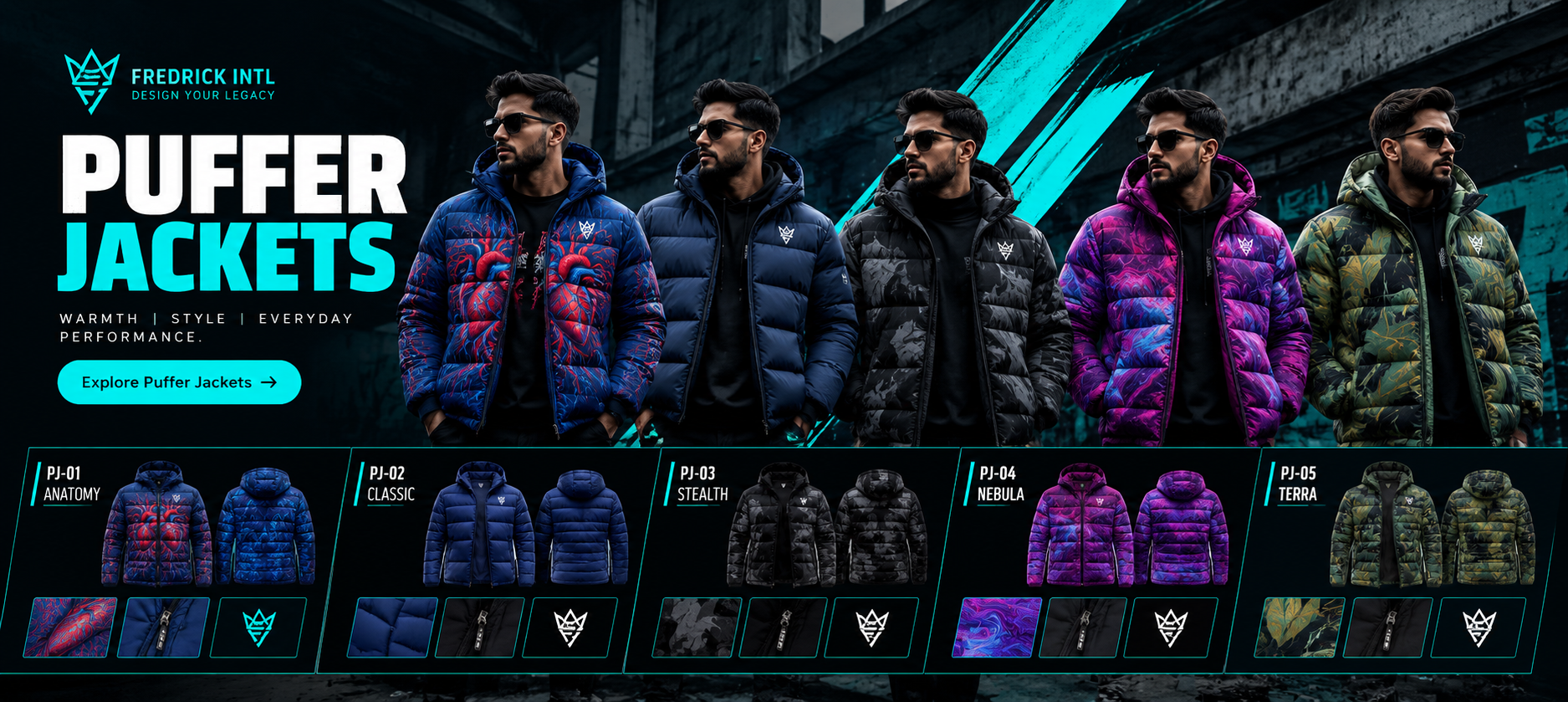 Urban Teal Puffer Jacket Campaign